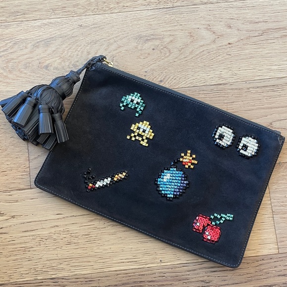 Anya Hindmarch Black Clutch with Colorful Embroidery - Picture 2 of 10
